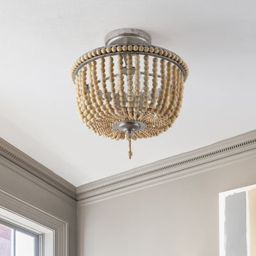 Allie 14" Wood Beaded/Metal LED Flush Mount - JONATHAN Y